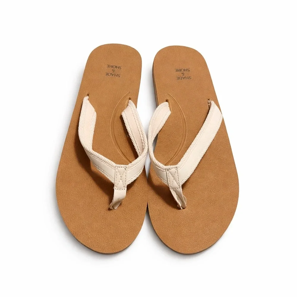 Shade Shore Women Flip Flops Thong Sandals Tan‎ White Size 7 Beach Casual